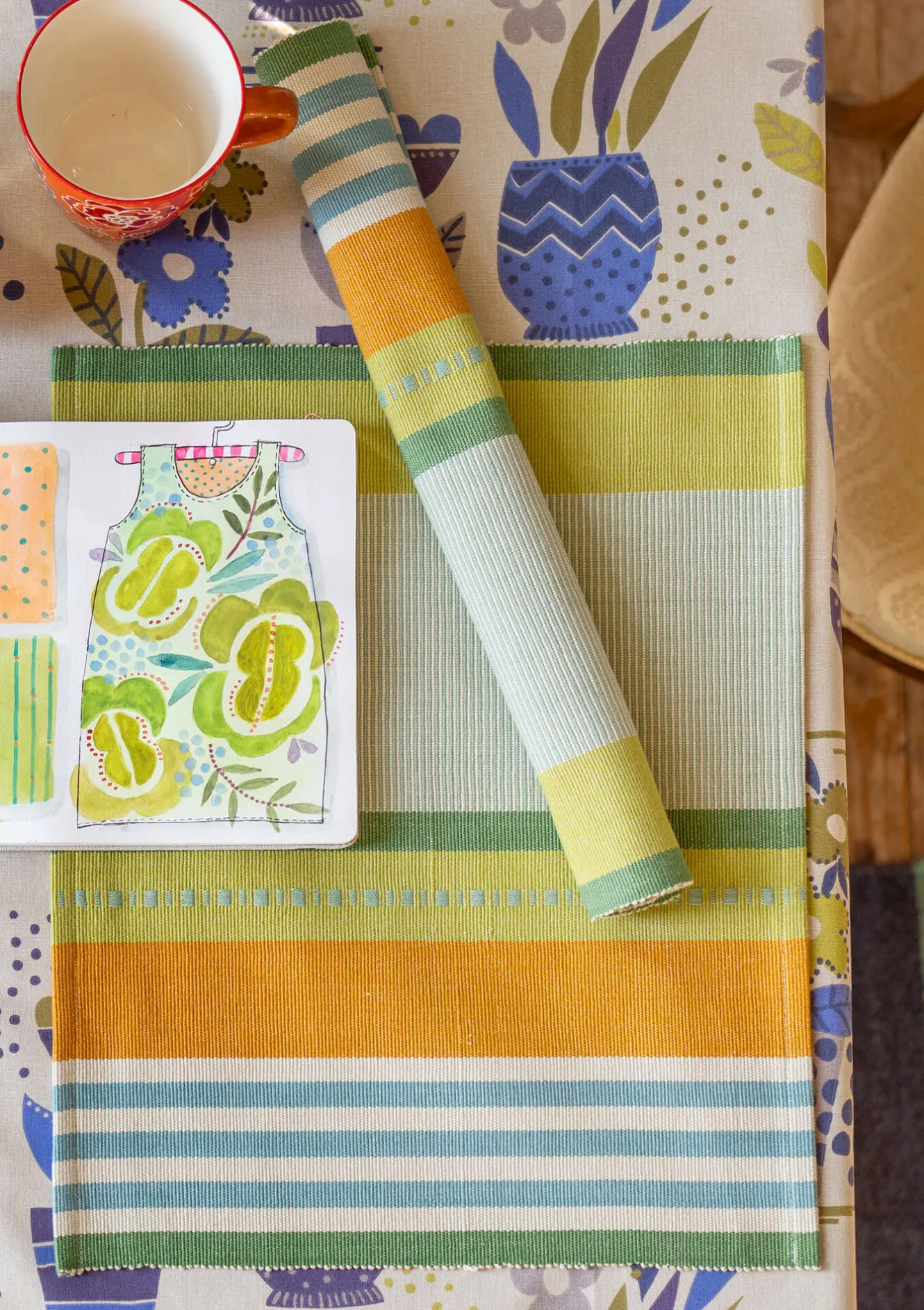 Gudrun Sjödén Bordstablett "Wild rose" i ekologisk bomull