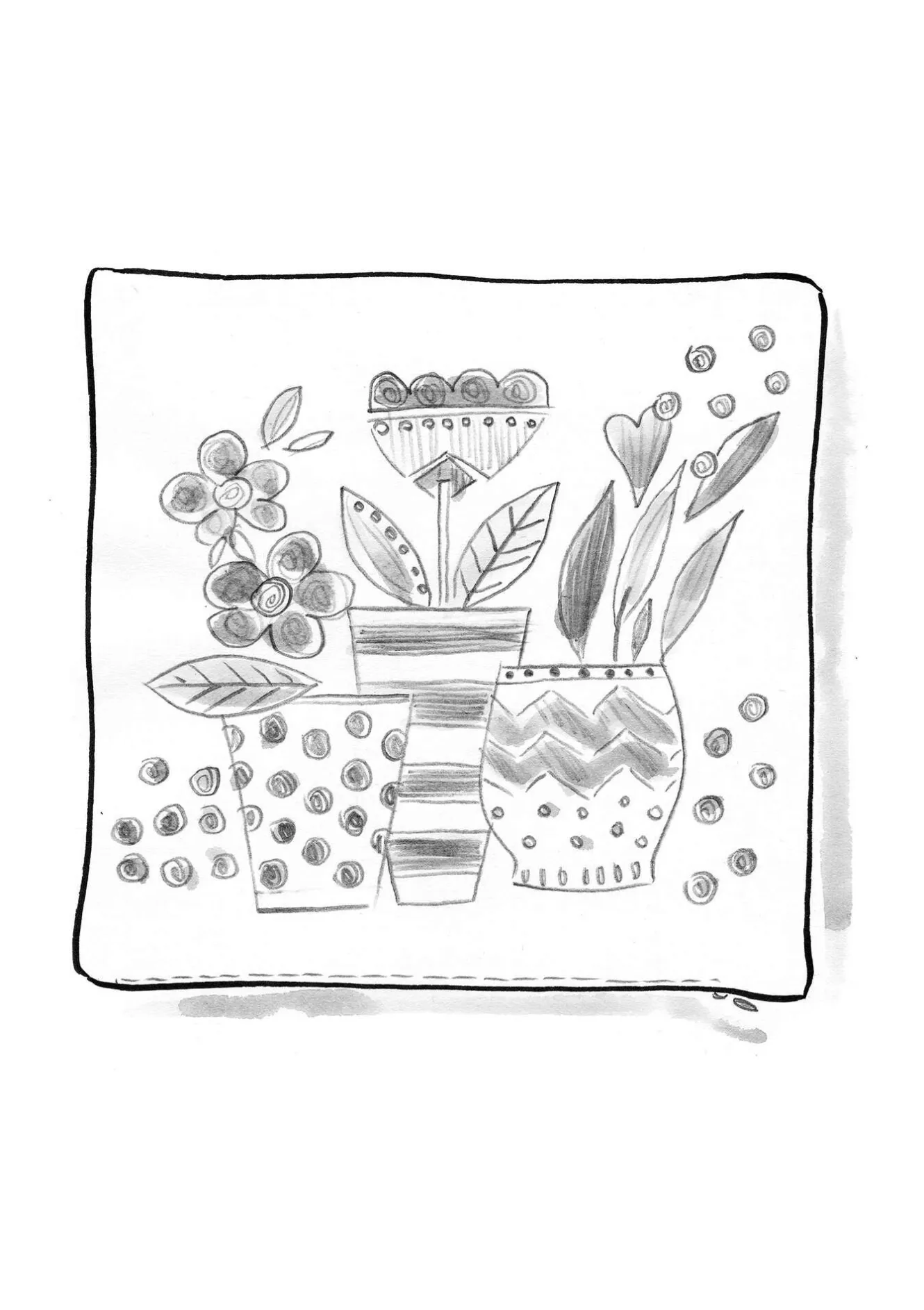 Gudrun Sjödén Broderat kuddfodral "Flower pots" i ekologisk bomull