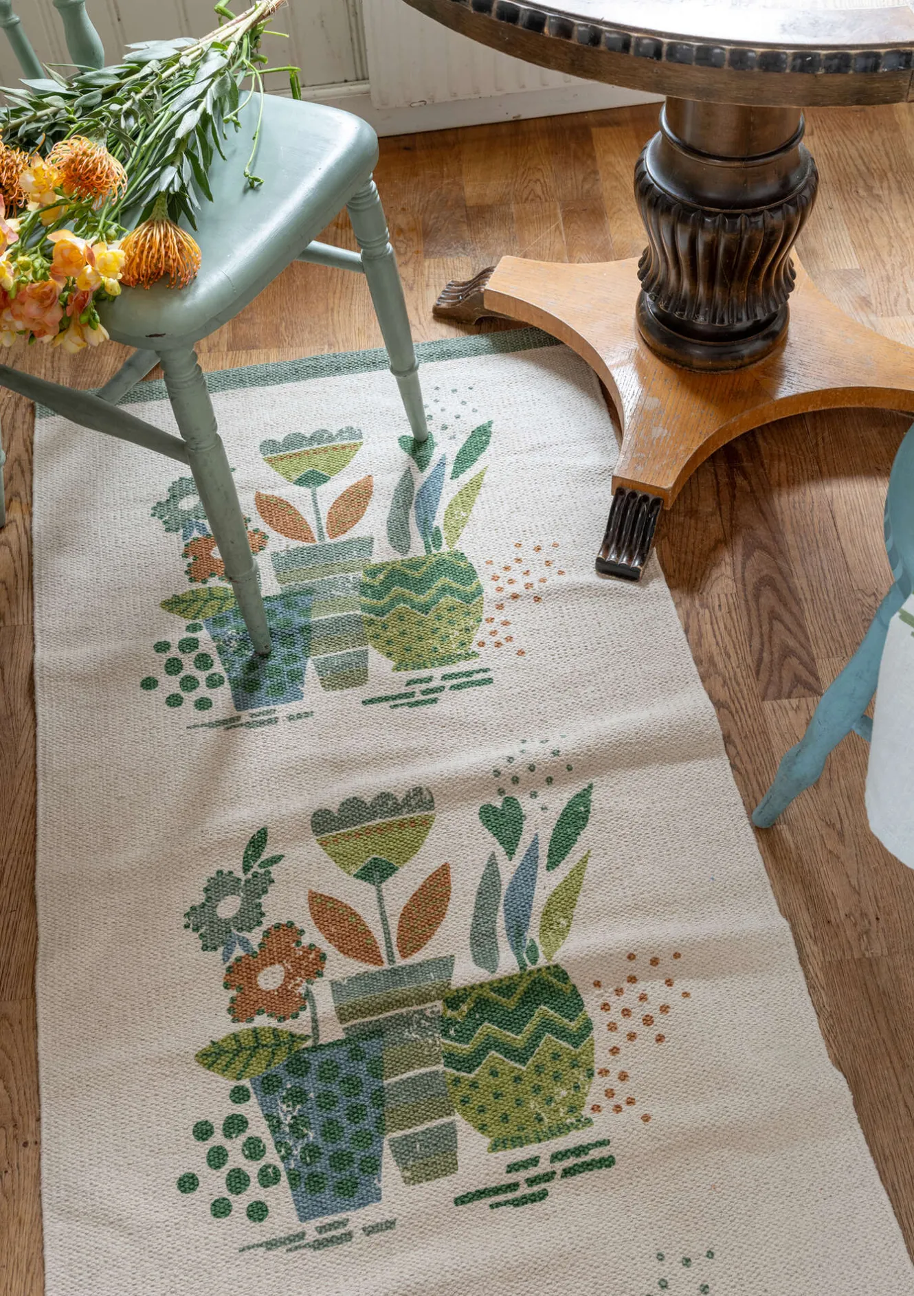 Gudrun Sjödén Tryckt gångmatta "Flower pots" i ekologisk bomull