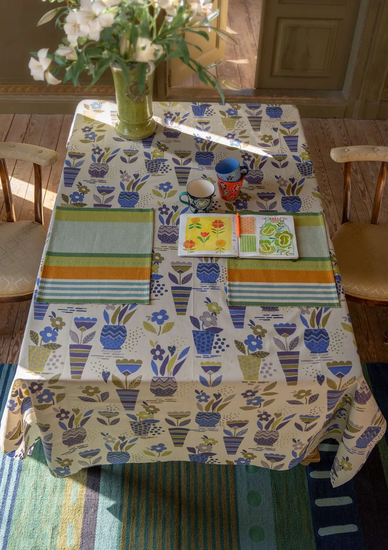 Gudrun Sjödén Vaxduk "Flower pots" i ekologisk bomull