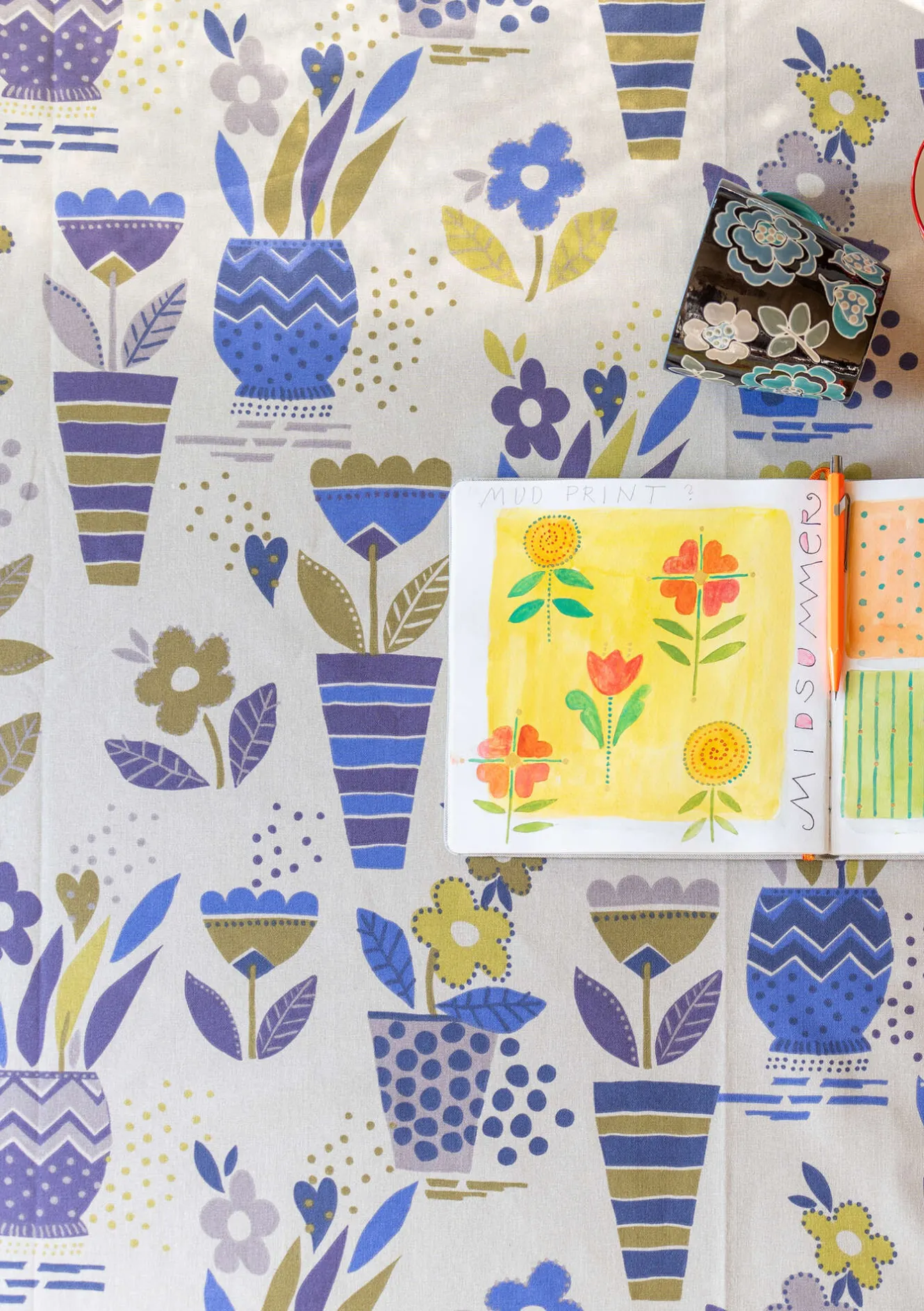 Gudrun Sjödén Vaxduk "Flower pots" i ekologisk bomull